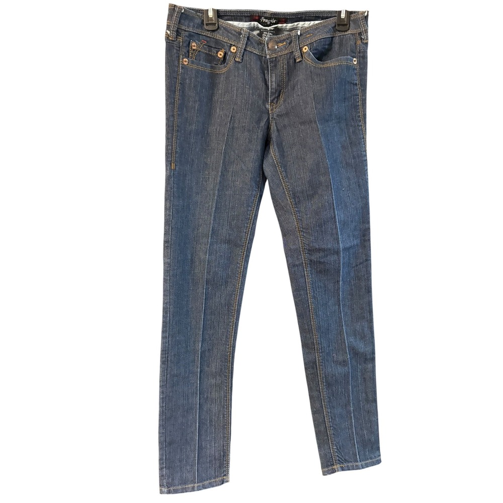 Fragile Blue Jeans Womens Size 11 Dark Wash Skinny Stretch Denim Low Rise Jeans